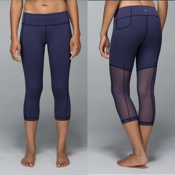 lululemon athletica Pants - Lululemon Breathe Easy Mesh Blue Cadet Crop Pants